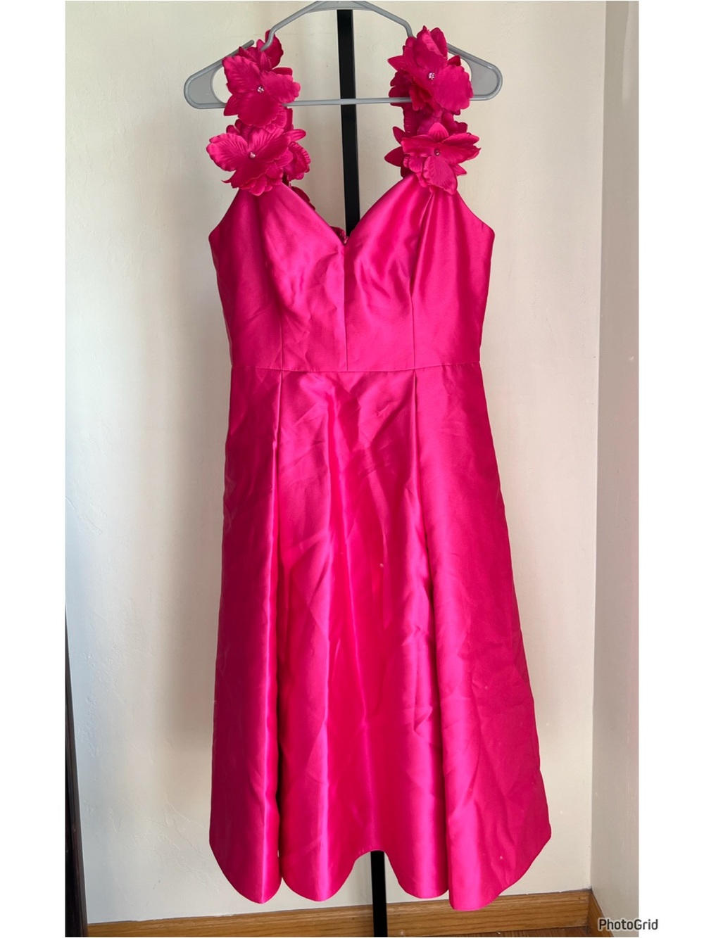 Adrianna Papell Hot Pink Floral Appliqué Dress Size 12 - Picture 7 of 7